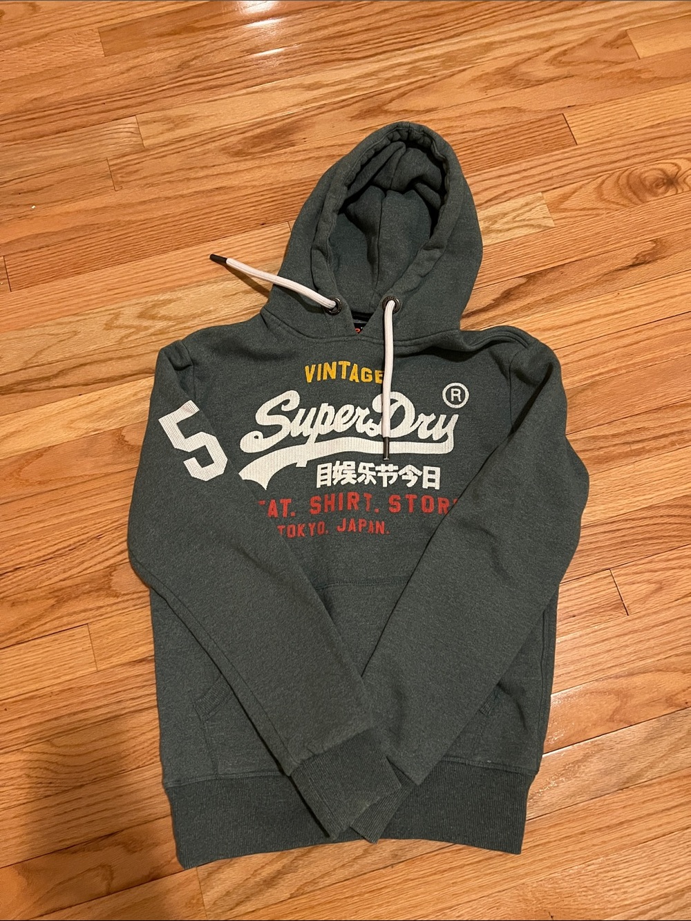 Superdry Men's Forest Green Logo Hoodie with White Drawstrings